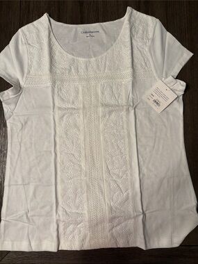 croft & barrow White Short-Sleeve Embroidered Scoop Neck Tee